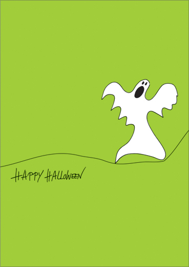 illustrierte Happy Halloween Klappkarte mit Grusel gespenst